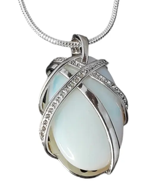 Charged USA Opalite Opal Pendant Crystal Silver Necklace + 20" Chain