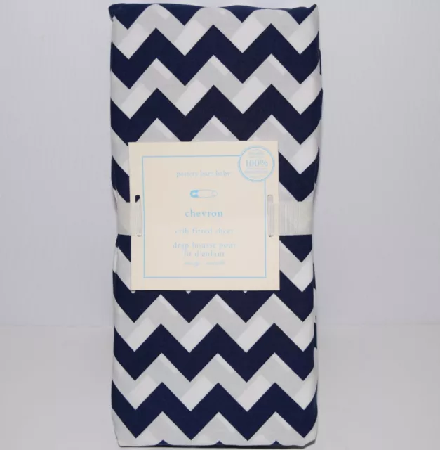 NWT Pottery Barn Baby Chevron Blue White Organic Cotton Crib Fitted Sheet 26x53