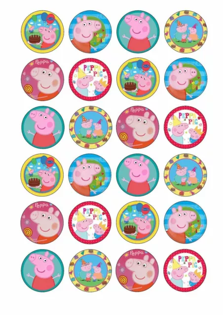 24 x PEPPA PIG Icing Cupcake Toppers Kids Birthday UNCUT Image