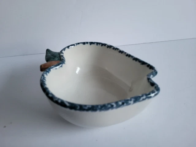 Chaparral Pottery Apple Shaped Baking Serving Dish Blue Spongeware USA Pottery