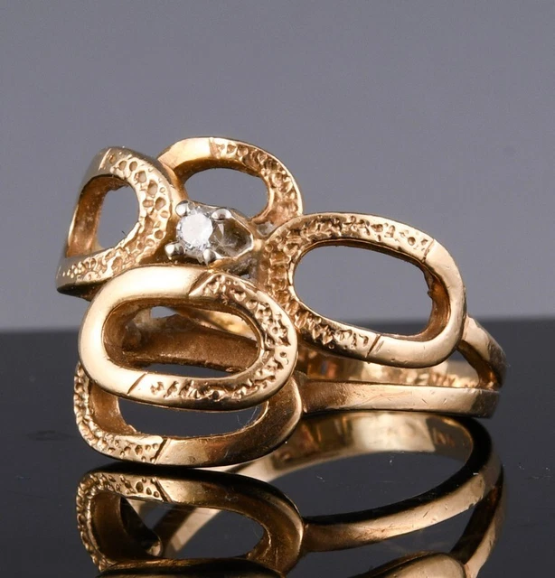 Fine Vintage Birks 14K Gold & Diamond Modernist Abstract Cocktail Ring
