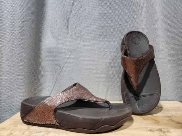 FitFlop Electra Sandals Women’s Size 6 Bronze Sequin Toe Post Shoes