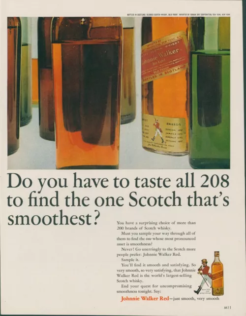 1963 Johnnie Walker Red Scotch Whisky Smoothest Bottles Vintage Print Ad LO5
