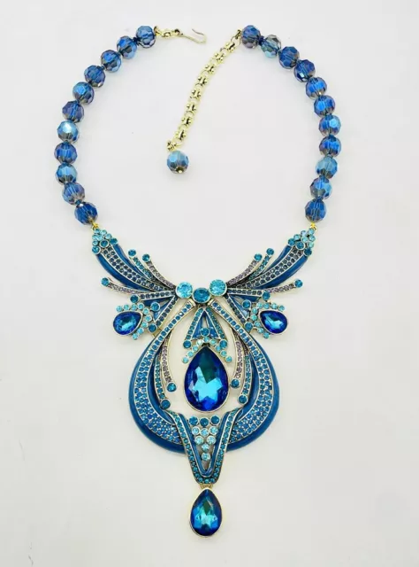 SIGNED Heidi Daus Draped in Deco blue Version Statement Necklace