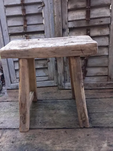 Handcrafted Vintage Reclaimed Rustic Elm Stool