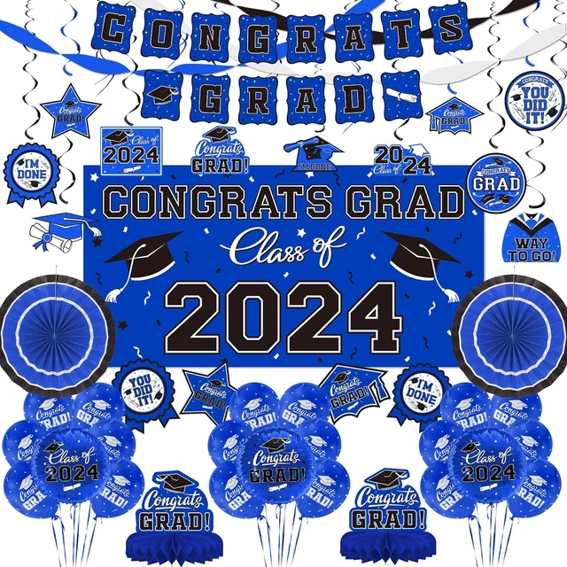 BLUE THEMED 2024 Graduation Decorations Set Congrats Grad Banner