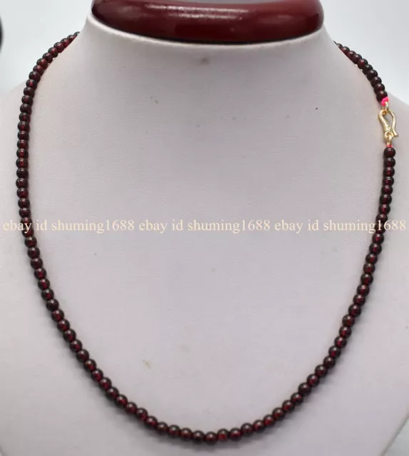 Echt 4mm Natürlich Rote Granat Edelstein Perlen Halskette 16-28" 2