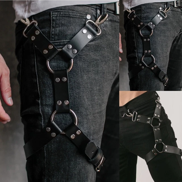 Jarretière Femme Simili Cuir Punk Jarretiere Cuisse Elastique Réglable 2 Pièces Porte Jarretelle Harnais Cuisse Anneau Gothique Cosplay Halloween Carnaval Accessoires De Fête(Noir,Taille Unique