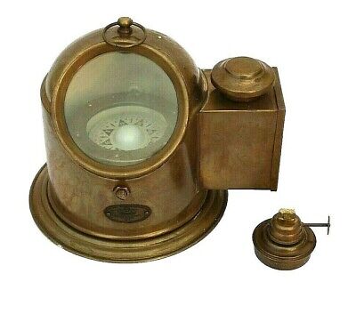 Vintage Marine Binnacle Boat Oil Lamp Brass Nautical Ship Gimbal Compass Antique