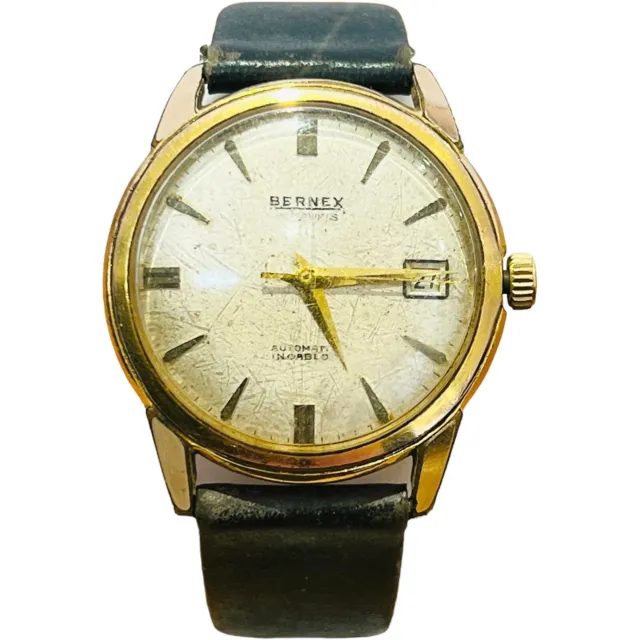 Bernex Watch Mens Mechanical Automatic Gold Plated Date Incabloc WORKING