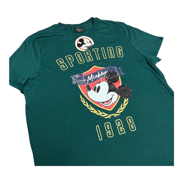 Disney Men’s L Mickey Mouse Varsity T-Shirt Graphic Ears Logo Classic 1928 Sport