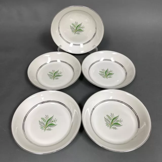 Pope Gosser Encore Soup Cereal Bowls Platinum Trim 7 5/8" across Lot of 5