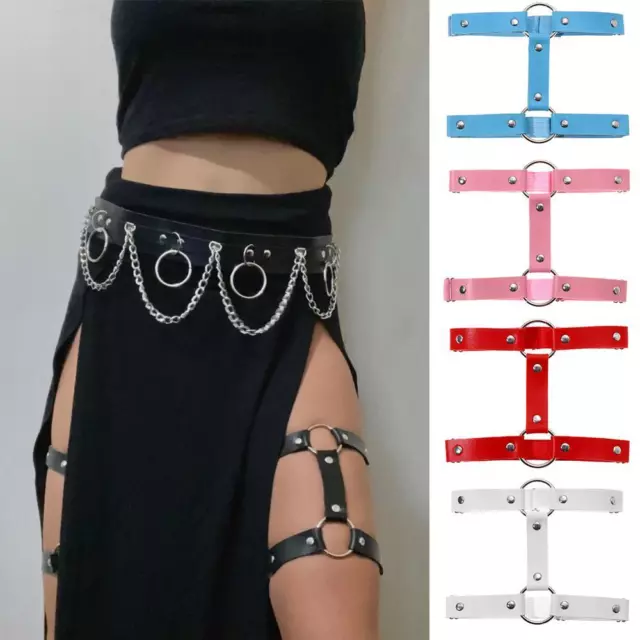 2 Rows Leather Punk Garters Leg Harness Garter Belt Thigh Ring Gothic