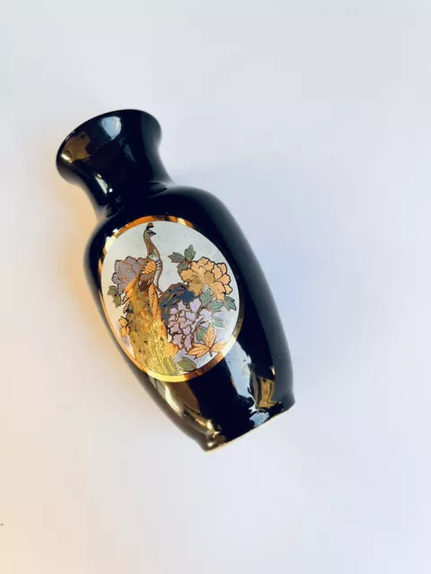 Small Fine China Black Porcelain Landscape Black Vase  5”