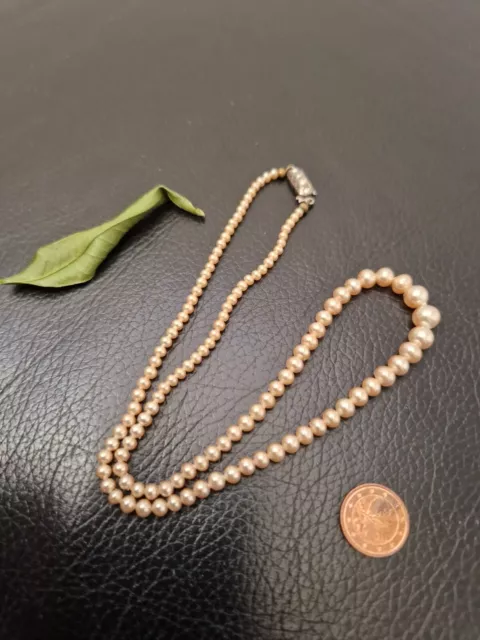 Vintage Schöne Perlen Kette, beige Perlen Schmuckverschluss echt 835 Silber 2