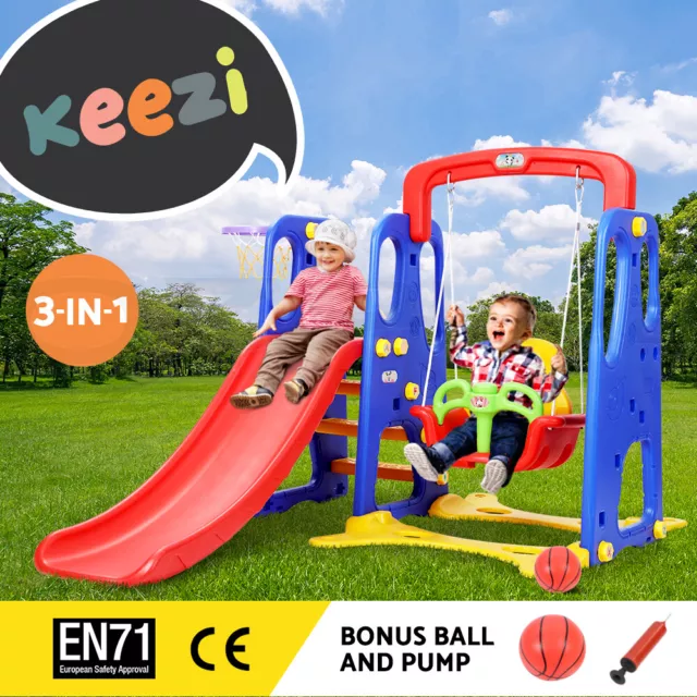 Keezi Kids Slide and Swing Set with Basketball Hoop Outdoor Indoor Playground