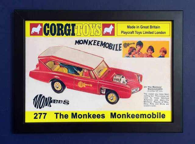 Corgi Toys 277 Monkees Monkeemobile Vintage 1968 A4 Size Framed Poster Shop Sign