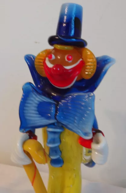 Grande figurine vintage Italie MURANO Art Glass X-Mas clown candycane cravate nœud bleu 9" 3