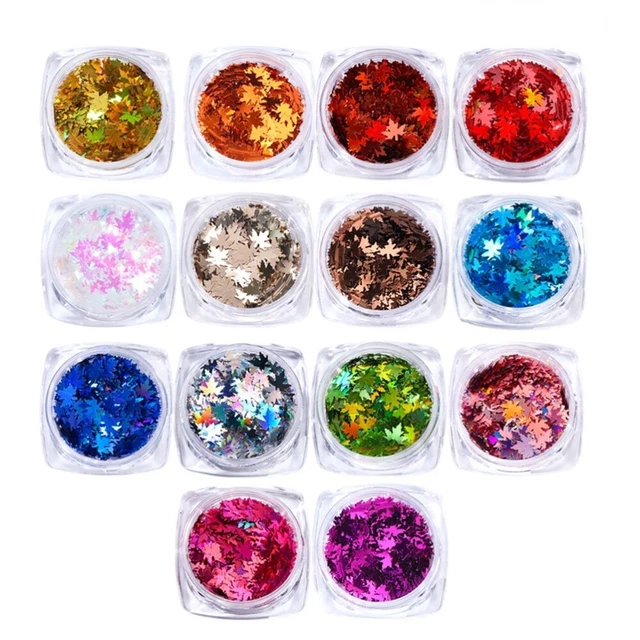 12 scatole paillettes unghie sfumate foglie di acero manicure decorazione unghie lucentezza N