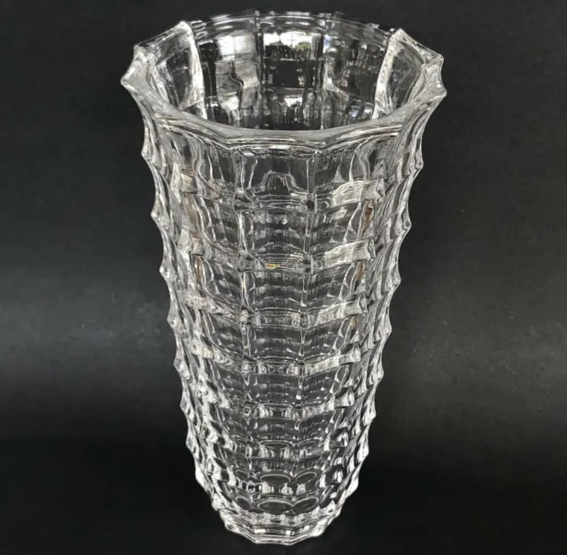 French Vintage Lead Crystal Square-cut Design Tall Bouquet Flower Vase 10.5"