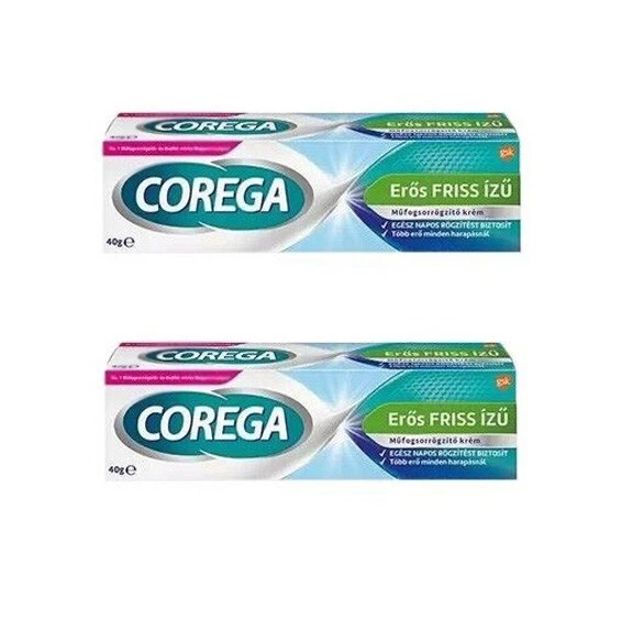 2x Corega Denture Adhesive Cream - 40g - Strong Fresh Taste - ERŐS FRISS ÍZŰ