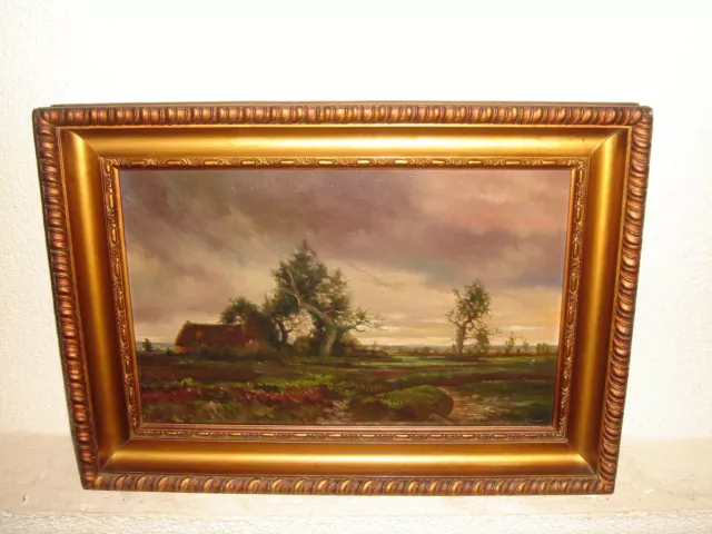 Antique oil painting 2, { Landscape with a farmhouse and trees, is signed }.