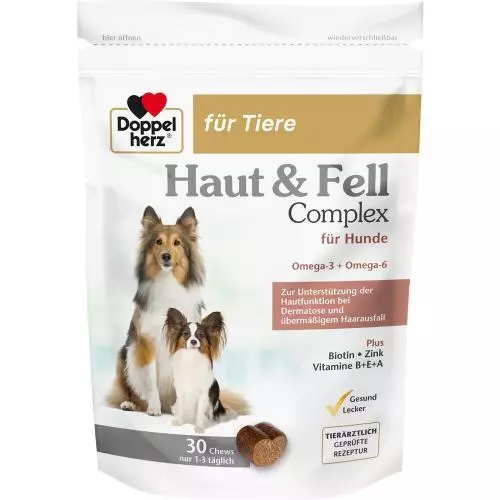 DOPPELHERZ für Tiere Haut&Fell Compl.Chews f.Hunde 30 St