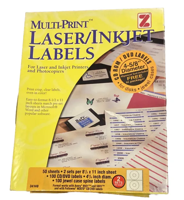 Laser Inkjet Multi-print Labels. Open Box, 20 Sheets (200 Labels).