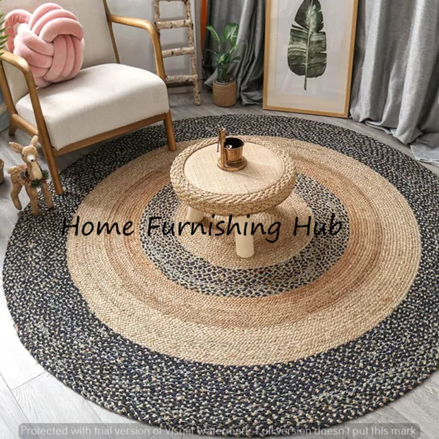 Bohemian 100% Natural Jute Rugs Reversible Round Area Carpet Floor Mat Rag Rugs