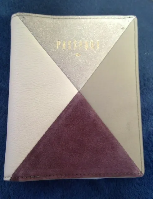 Fossil leather and suede RFID protection travel wallet case purple multi NEW