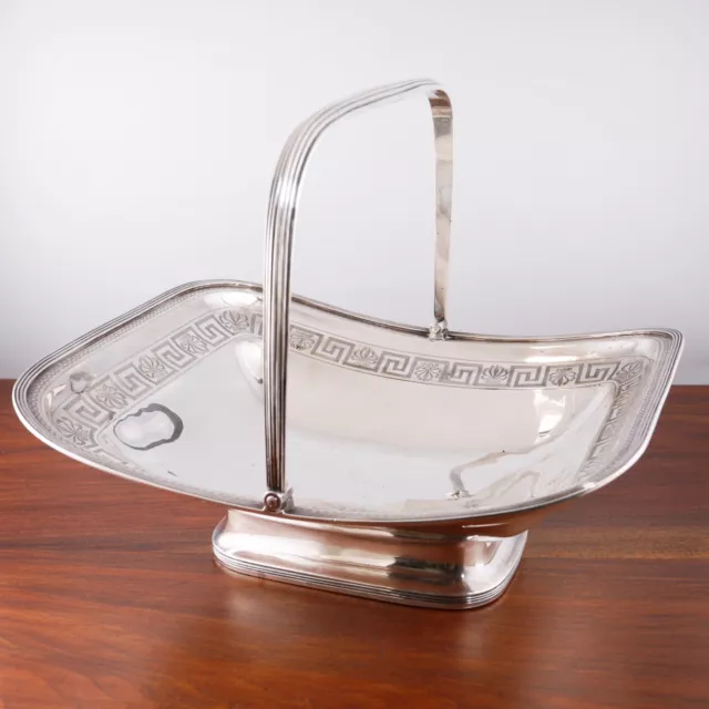 Large John Emes Georgian Sterling Silver  Basket / Handled Bowl Reeded 1807