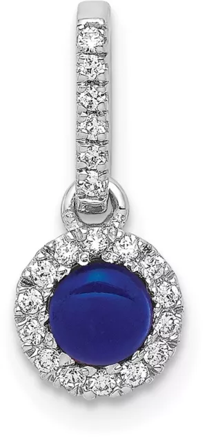 14K White Gold Diamond & Cabochon .47ctw Sapphire Halo Pendant