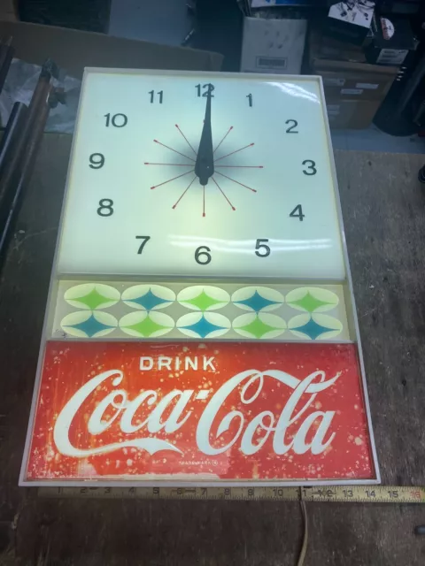 Vtg Drink Coke coca Cola Advertising Sign Clock Light up 1960's Soda Wall works!
