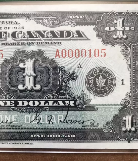Low Serial 1935 Bank Of Canada $1 Note 🇨🇦 PCGS Graded GEM UNC-65