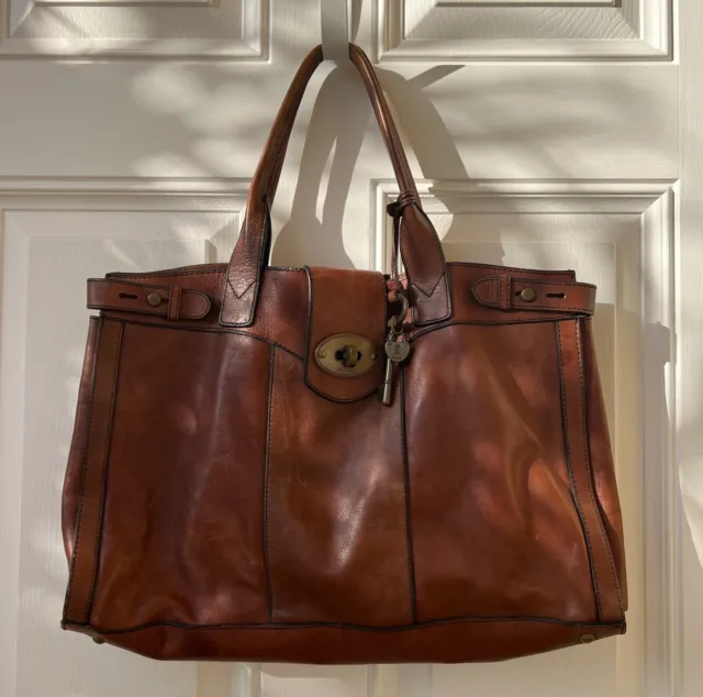 FOSSIL vintage Reissue Weekender whiskey leather handbag