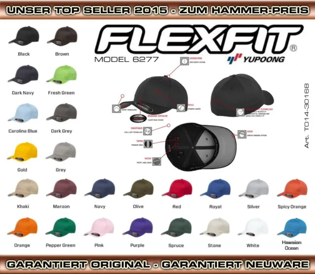 ORIGINAL FLEXFIT WOOLY COMBED BASECAP CAP BASEBALL graue Unterseite S M L XL XXL