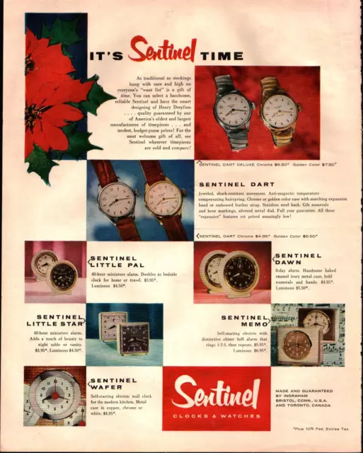1954 Sentinel Watch and Clock It's Sentinel Time Full Page Vintage Print Ad 404