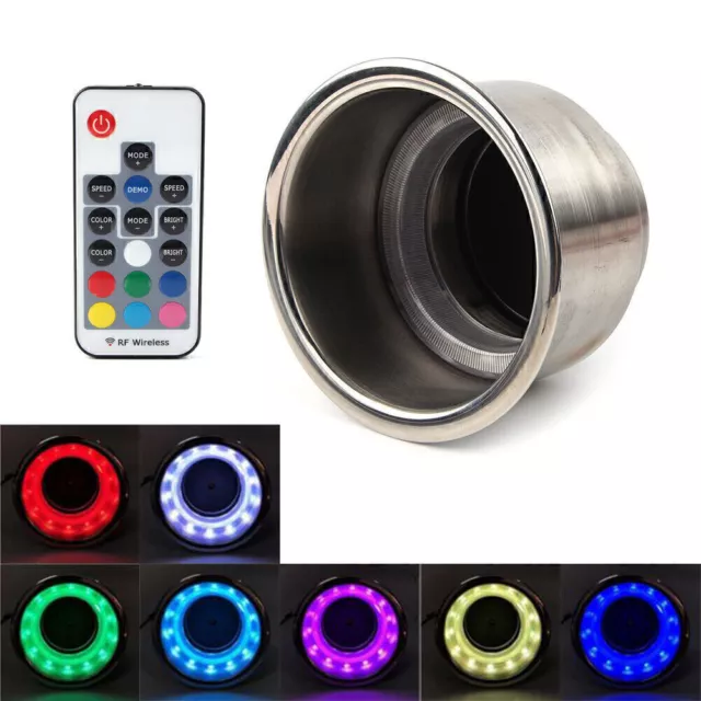 Stainless Steel LED RGB Drink Cup Holder + Remote Control for Truck Marine RV