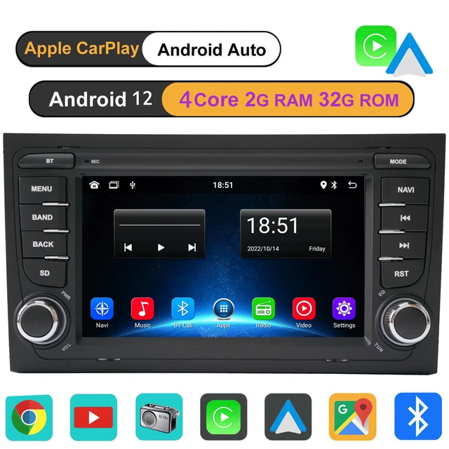Android 12 Autoradio GPS Navi Carplay Bluetooth WiFi 7" Per Audi A4 B6 B7 S4 RS4