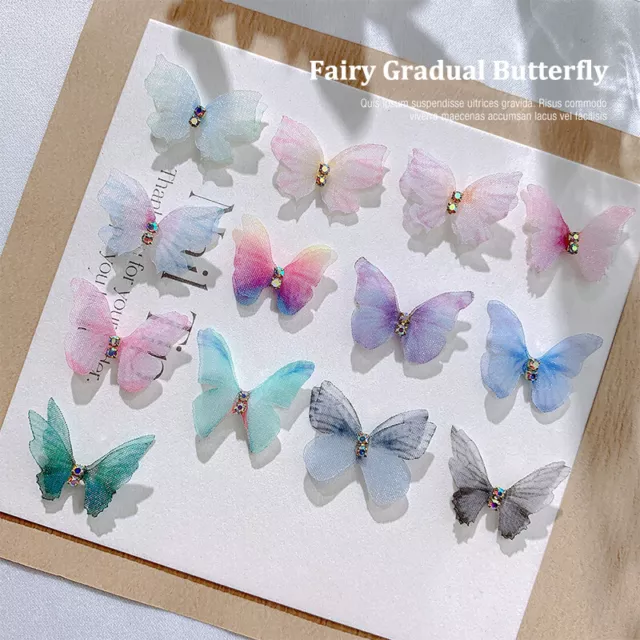 3pcs Colorful Organza Butterfly Manicure Decor Butterfly Fabric Appliques