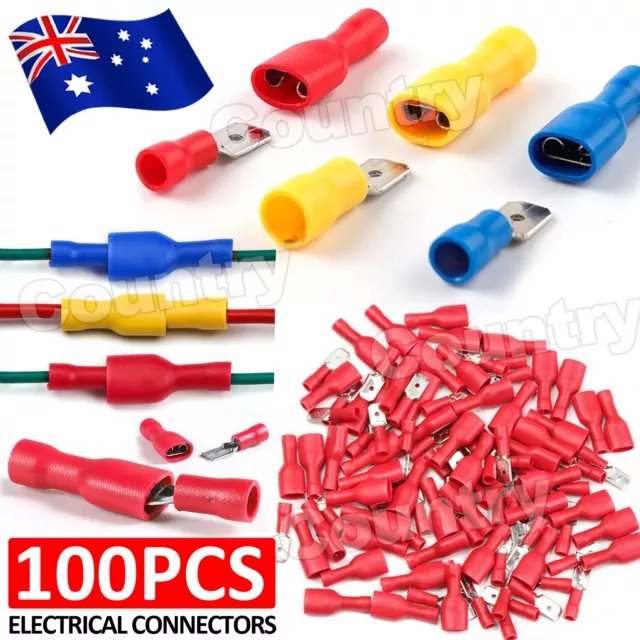 Wire Crimp Connector Spade Electrical Terminals Fully Insulated Red Blue Yellow