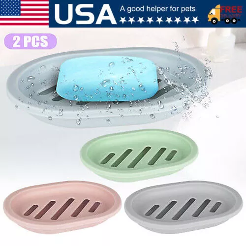 2pcs Soap Dishes Holder Self Drain Container Case Bath Shower Basket Storage Box