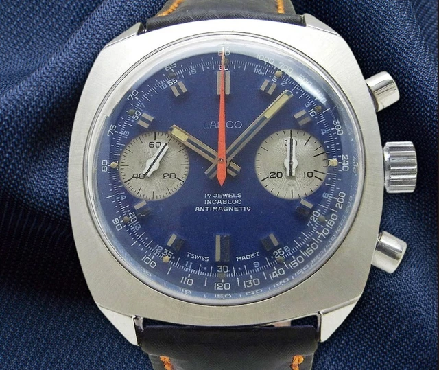 LANCO CHRONOGRAPH INCABLOC 2002-9 Blue Dial Vintage Watch 1970's ...