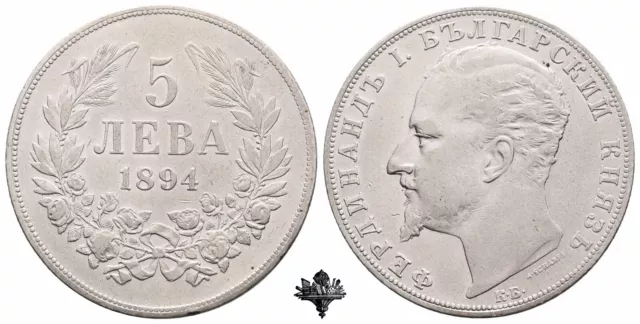 BULGARIEN 5 Lewa Leva 1894 SILVER Silbermünze Ferdinand I Bulgaria