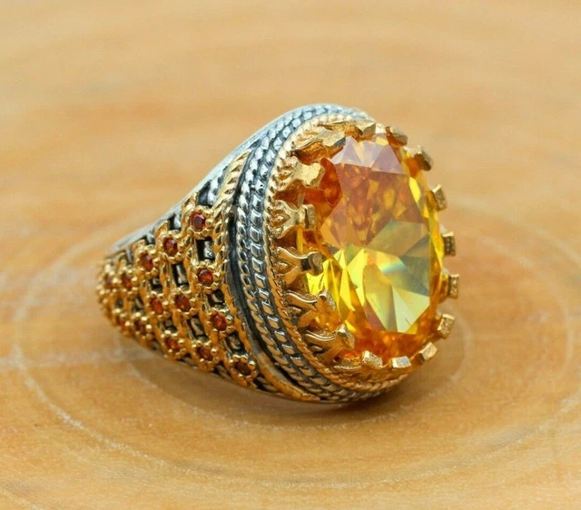 Bague pour homme citrine faite à la main en argent sterling 925 avec...