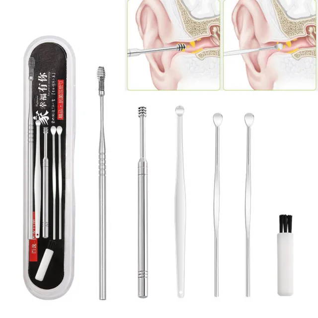 6 piezas/juego de cucharas para orejas removedor de cera limpiador cuchara cureta talleres limpios ^