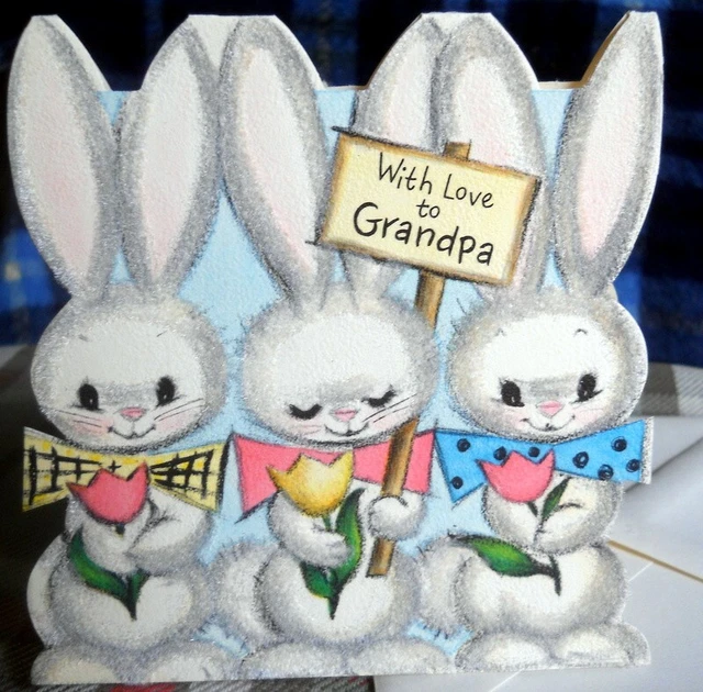VINTAGE EASTER CARD to GRANDPA with love HALLMARK die cut* 3 FLOCKED ...