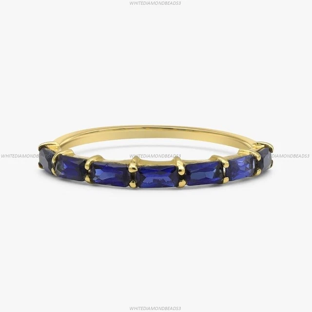 Solitaire Band Engagement Ring 14k Gold Sapphire Jewelry