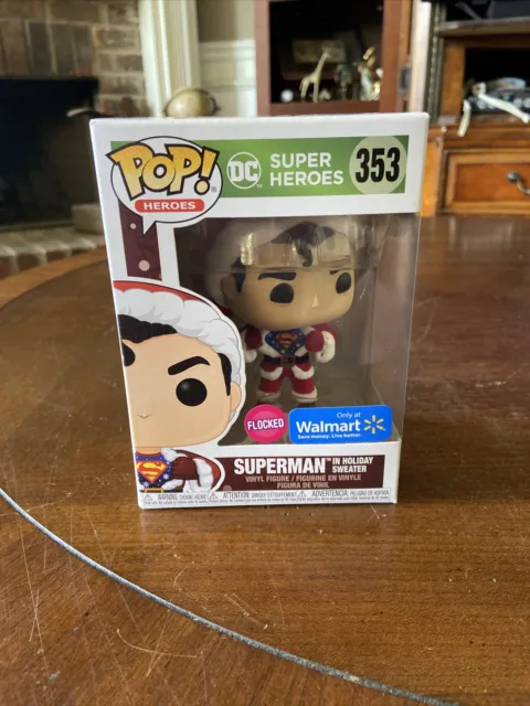 Funko Pop! DC  "Superman in Holiday Sweater" #353 Flocked Walmart W/Protector