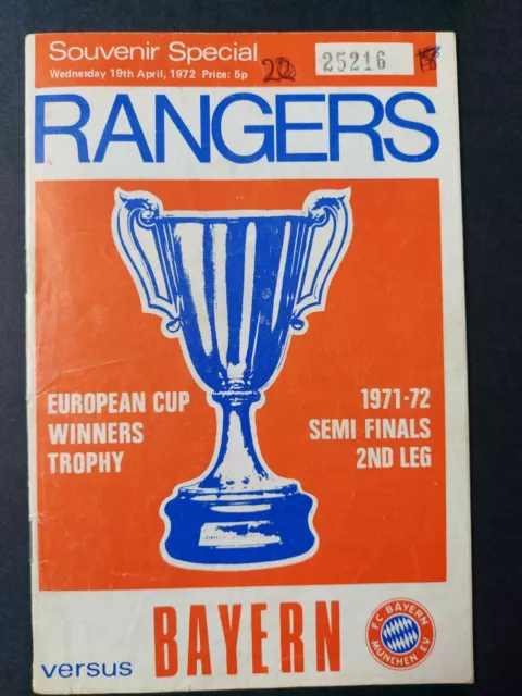 Glasgow Rangers v Bayern Munich (ECWC Semi Final) Football Programme 19/04/1972